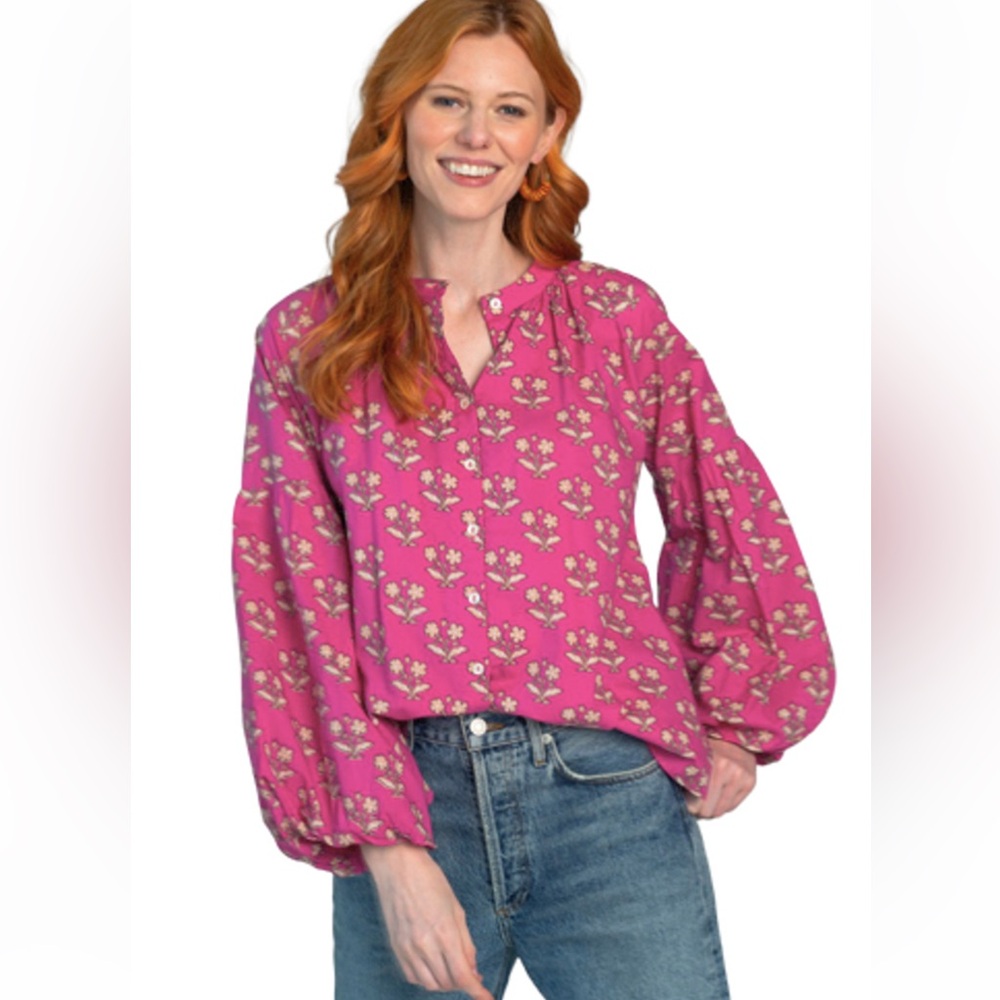 Olivia James The Label Emory Top Blouse botanical plum Floral XS Pink cottage - Picture 3 of 14